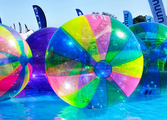 Children's water balls on the lake at Parque Europa