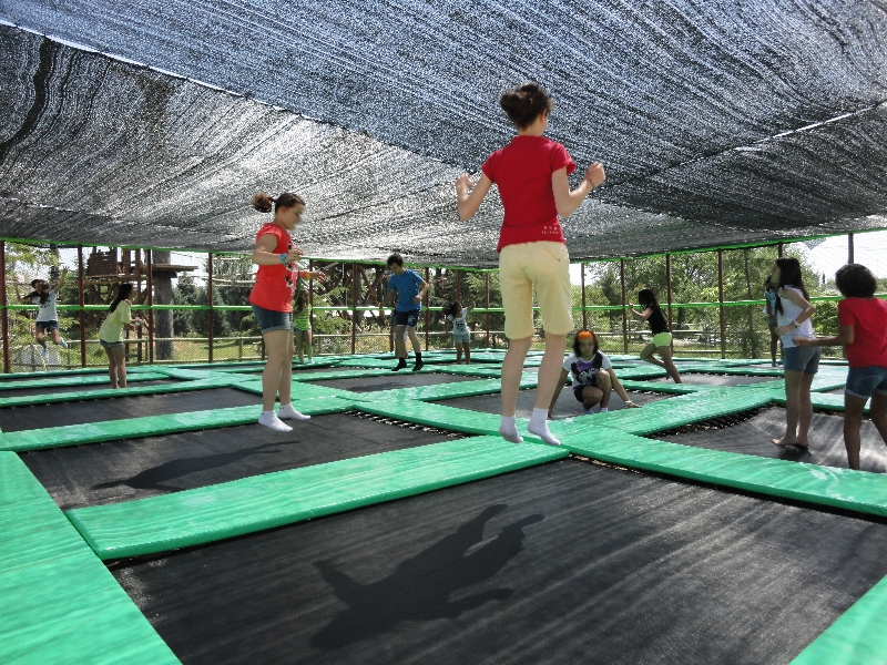 Children's trampolines at Parque Europa in Torrejón de Ardoz